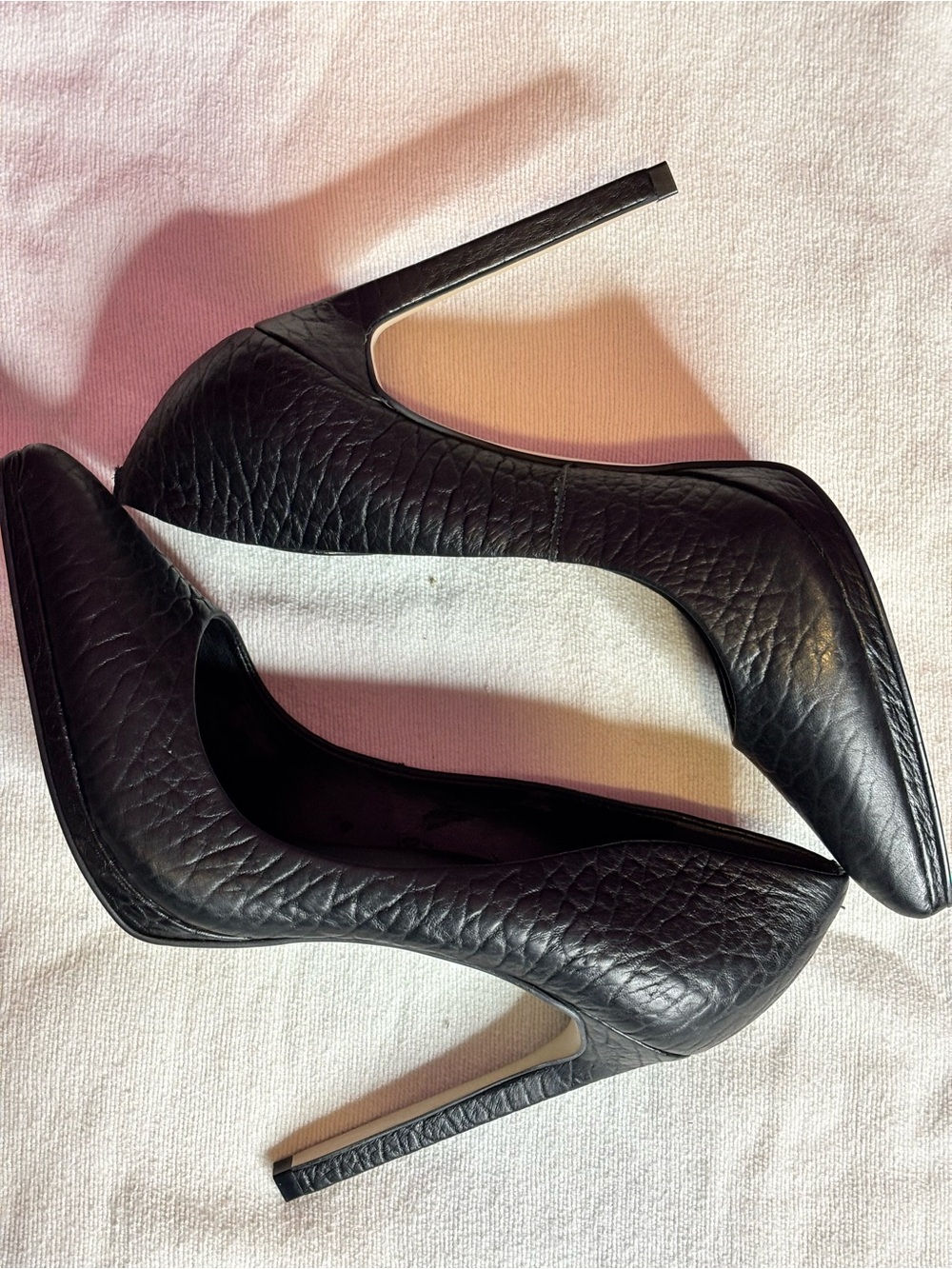 Aldo Black Textured Leather Pointed-Toe Stiletto Pumps